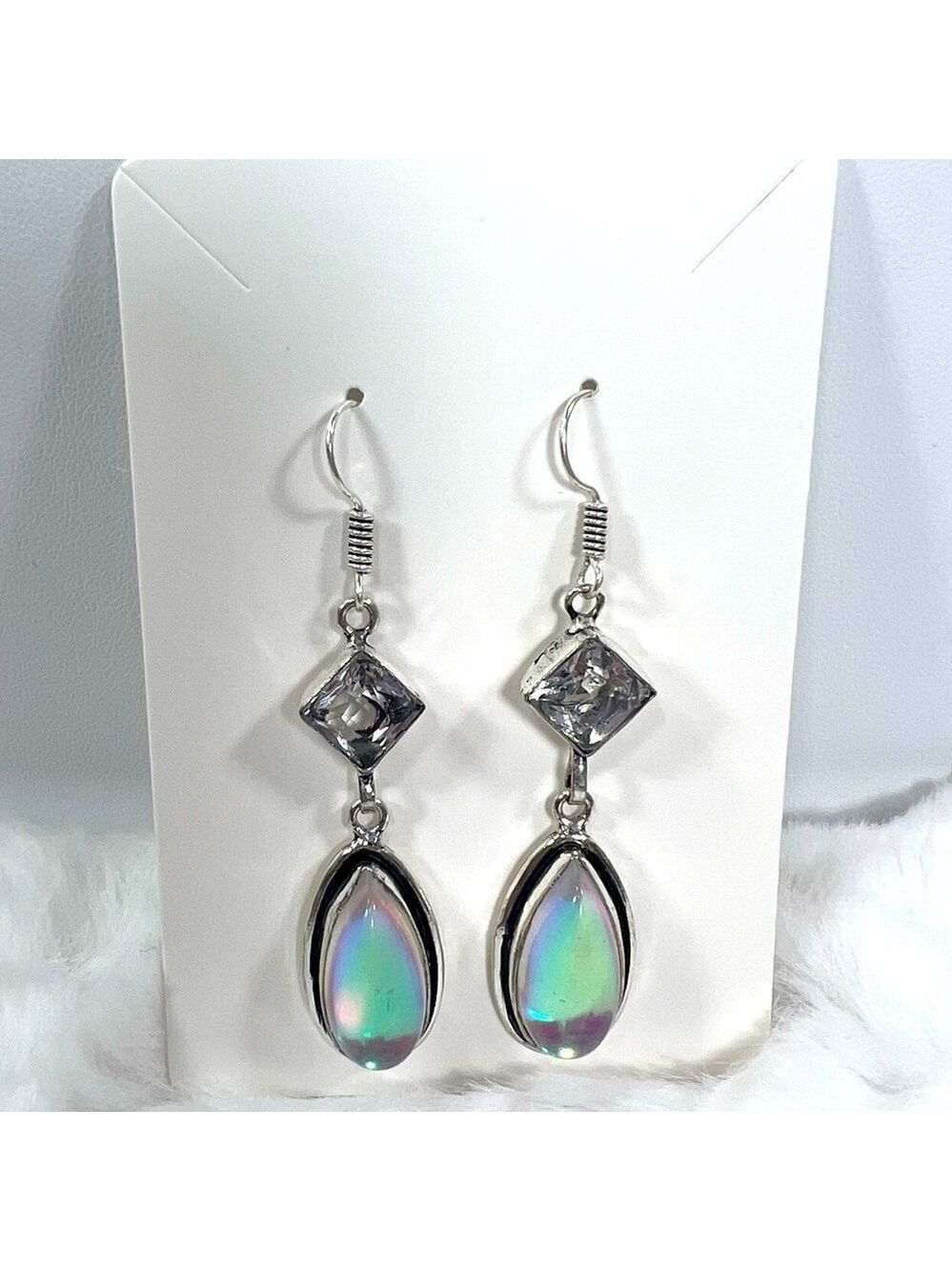 Rainbow Fire Topaz 🌈🔥 White Topaz Synthetic 925 Earrings